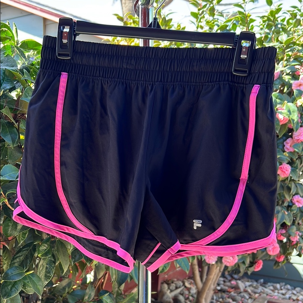 Fila Women's Black and Pink Athletic Shorts